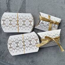 50 hộp quà hình gối bằng giấy viền trắng kèm ruy băng, thích hợp làm quà tặng, quà cưới, quà sinh nhật và quà ngày lễ. - Nhiều màu - Xem 7