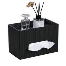 Rechteckige Taschentuchbox mit Ablage, Leder Taschentuchbox Halter für Badezimmer, Bürotisch, Theke, Nachttisch und mehr - Schwarz - Übersicht 5