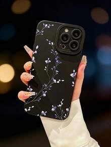 Cute Phone Case A Simple Black Phone Case With Purple Floral Branches, Compatible With Apple For Iphone Models 16, 15, 14, 13, 12, 11, XS, XR, X, 8, 7, Mini, Plus, Pro Max, And SE Series. Perfect For Halloween Gifts, Easter Gifts, Birthdays, For Your Girlfriend, Boyfriend, Friends, Or Even For Yourself. A Case As Unique As You Are. - 1 cái - Xem 2