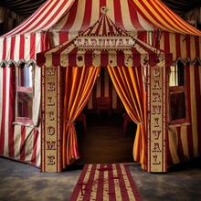 4件套红白条纹嘉年华马戏团帐篷装饰，嘉年华入口篷派对装饰悬挂横幅走道地毯，适用于马戏团主题生日庆祝活动 - 紅白條紋 - 查看 5