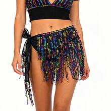1pc Women's Wavy Belly Dance Hip Scarf Chain With Sequins Fringe Adjustable Chiffon Dance Costume Asymmetric Movement Skirt - Multicolor - View 4