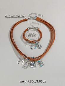 2pcs Bohemian Retro Denim Style Wax Rope Alloy Cowboy Hat, Cowboy Boots, Cactus Multilayer Adjustable Necklace & Bracelet Set, Suitable For Beach, Party, Daily Wear - Multicolor - View 2