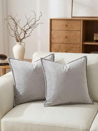 1 件天鹅绒边缘抱枕套纯色方形靠垫套，适用于沙发、卧室和汽车，秋季装饰，秋季装饰，房间装饰