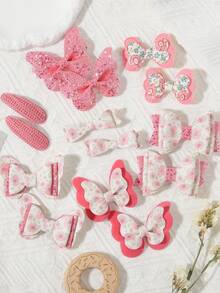 14pcs Glitter Bow Hair Clips, Multi-Color & Style, Suitable For All Seasons - Mixed color - View 2