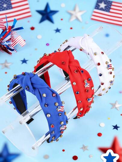 1pc 4th Of July USA Independence Day Themed Hair Scrunchie Headband, Fabric Rhinestone Hair Hoop, Red White Blue Color Hair Accessory, Suitable As Gift For Girls, Teacher's Day, Memorial Day Party And Other Occasions
