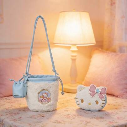 Miniso 三丽鸥 Hello Kitty 飞马斜挎包及零钱包，可爱卡通造型，百搭日常包，精美生日礼物，耐用涤纶材质（1 件装）
