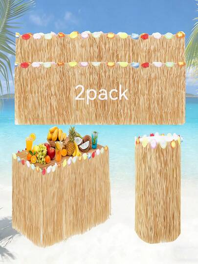 2 paquetes de falda de mesa de hierba luau de 9 pies x 29.5 pulgadas, decoraciones de fiesta luau hawaiana para fiestas de cumpleaños tropicales, suministros de playa luau de verano, decoraciones de fiesta tropical para adultos, fiesta de baile hula, mantel de mesa luau de Hawái, decoración de bar tiki, favores de fiesta de piscina, tema de flamenco, telón de fondo de safari de la jungla