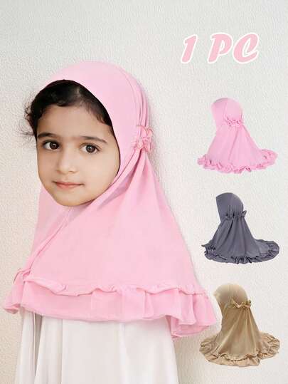 1 Pieza Pañuelo de cabeza de brocado musulmán, adecuado para niñas de 2 a 6 años, para usar durante el Ramadán, fácil de usar, hijab de Ramadán para niñas y niños