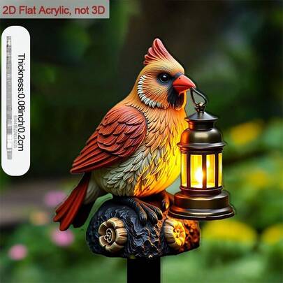 1 cọc cắm đất 2D bằng acrylic, thích hợp cho sân vườn và chậu cây. Thiết kế hình chim và đèn lồng nhiều màu sắc, tô điểm thêm vẻ đẹp cho khu vườn ngoài trời.