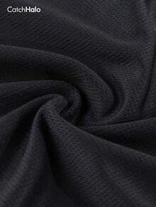 Men's Hooded Vest, Black Ombre Geometric Pattern Sportswear, Sleeveless Drawstring Hoodie, Breathable Mesh Fitness Training Top - Black - View 7