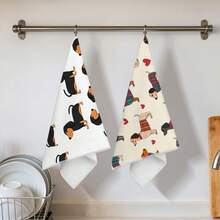 2pcs Dachshund Print Kitchen Towels, 100% Polyester Kitchen Cleaning Cloths, Suitable For Restaurant, Kitchen And Home Decor; Quick-Drying, Lightweight, Fade-Resistant, Low-Shedding, Anti-Mildew, High Color Fastness, Size 40*60cm - White - View 6