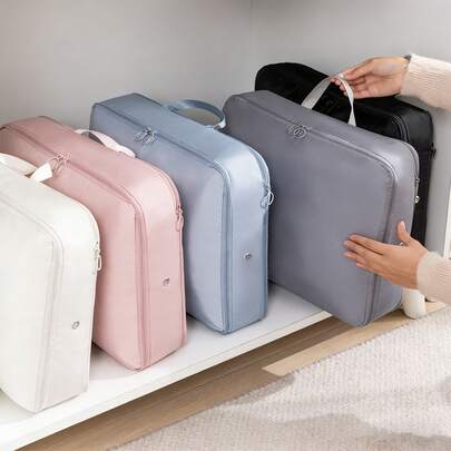 1pc Space-Saving Self-Compression Storage Bag, Portable Wardrobe, Herringbone Waterproof Quilt Storage Bag, Zipper Compression Bag, Foldable Storage Bag. Suitable For Wardrobe, Moving And Suitcase. Applicable For Home, Bedroom, Dormitory And SPA Changing Room. Foldable, Suitable For Living Room And Bedroom Use.