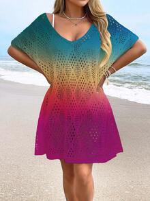 女士沙滩罩衫，时尚休闲镂空印花泳衣罩衫（不含泳衣） - 彩色 - 查看 5