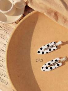 Bộ 2/4 chiếc kẹp tóc mái bằng acetate chấm bi đen trắng dễ thương, không đường nối. - Đen và trắng - Xem 8