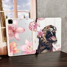 1 件粉色花卉豹纹平板电脑保护套，带笔槽，兼容 iPad 10.9/10.2/ Air 第五代/Pro 11/第十代/9.7/Air 2/（第七代）/（第八代）/ Air 4/5/ Pro 11/ 第十代 10.9 英寸 2022 款智能保护套/ Air 13(M3 2025)/ Air 11(M3 2025)/ Air 11(M3 2025)/ 11(A16 2025)，兼容三星自动睡眠/唤醒功能 - 彩色 - 查看 8