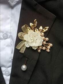 2pcs/1pc Elegant Shell Flower Ivory Color Alloy Brooch And Wrist Corsage, Suitable For Bride & Groom Wedding Decor, Formal Dinner, Party, Summer - Milky White - View 3
