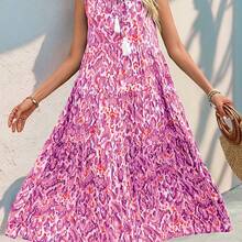 Sleeveless Bohemian Style Printed Dress With Tassels And Ties For Spring And Summer Vacation Women'S Wear - Màu tím - Xem 1