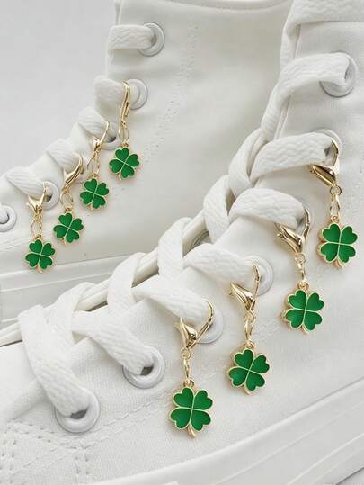 4pcs/8pcs Green Four-Leaf Clover Decorative Shoe Charms, Detachable DIY Shoe Clips, Suitable For Sneakers, Boots - Gift Decor, Customized Shoes