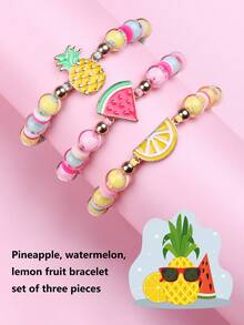 3pcs/Set Kids Cute Dopamine Macaron Color Fruit Bracelet Set, Suitable For Daily Wear, Gifts, Holidays, Summer Beach Style - Multicolor - View 5