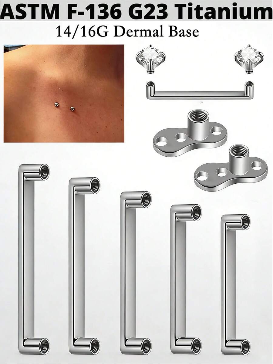 1PC G23 Titanium Surface Piercing Double Threaded Dermal Anchor Internal Threaded Micro Dermal Base Bar Jewelry Accessory