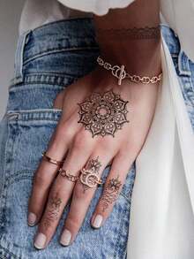 7 Sheets Lady Body Art Temporary Tattoo Sticker, Black Henna Tattoo Sticker, Flower And Butterfly Pattern, Waterproof Fake Tattoo, Lasts 2-5 Days, Can Be Used On Fingers, Arms, Neck, Shoulders, Waist, Legs And Back, Suitable For Festivals, Parties, Music Festivals And Gifts, Quickly Achieve Body Art. - Black - View 6