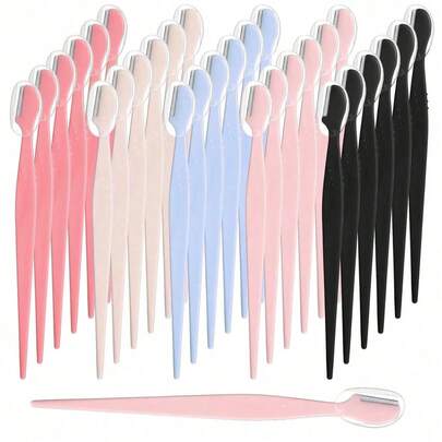 24 pièces Set de rasoirs à sourcils pour femmes, disponible en plusieurs couleurs, retire facilement les poils du visage, outil de toilettage des sourcils avec manche droit, étui de protection anti-rayures unisexe, convient aux débutants pour éviter l'irritation de la peau