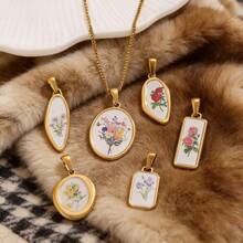 1Pc 18K Gold Plated 304 Stainless Steel Vintage Floral Pendant, Geometric Flower Print Charm Anti-Tarnish DIY Bracelet Necklace Accessories - Flower Pendant - View 3