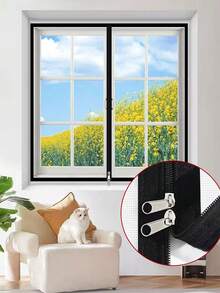 Mosquito Proof Mesh Screen, Self-Installation Invisible, No Drilling, Easy Zipper Mesh Door/Window, Self-Adhesive - Black-edged White Mesh Zipper Style - View 1