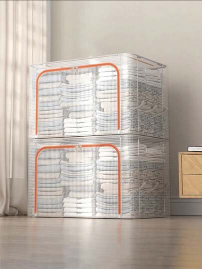 Large Capacity Foldable Transparent PVC Quilt Storage Bag, With Smooth Zipper And Reinforced Stitched Handle, Solid Color Moisture-Proof Dust-Proof Household Organizer Bag, Thickened Wear-Resistant Waterproof Transparent Material Design, Multi-Functional Practical Minimalist Style Lightweight Compression Storage Tote