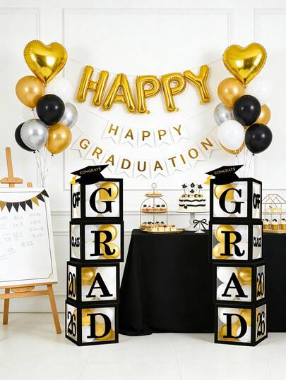 Indoor/Outdoor Home Decoration Balloon Box For The 2026 Graduation Season Graduation Party, Including 4 Black Transparent Balloon Boxes (Excluding Balloons)