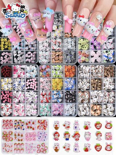 SANRIO Bộ trang trí móng tay họa tiết da báo, trang trí móng tay hình động vật 3D, thích hợp làm quà tặng sinh nhật.