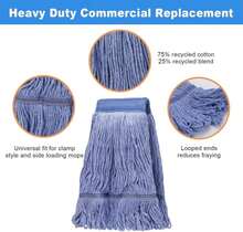 3 Pack Commercial Replace Mop Head, Reusable Mop Head Refills-Replacement Mop Heads Suitable For Heavy Commercial Industrial Residential Areas,Wet Industrial Cotton Looped End String Mop Head (Blue) - ColorA - 查看 2