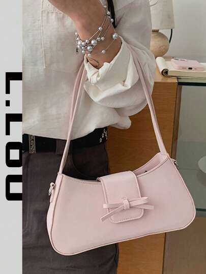 Bowknot Minimalist Solid Color Shoulder Bag, New Fashion Versatile Underarm Handbag, Small Tote Bag For Work