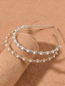 1pc Rhinestone & Pearl Headband, Elegant Hair Accessory For Girls, Suitable For Wedding, Party, Princess Dress Up - Multicolor - View 2
