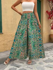 Women's Summer Casual Vacation All-Over Print Wide Leg Pants Spring - Green - View 3