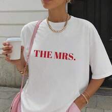 Mrs. Shirt Custom Bridal Future Bride To Be Shirt Bachelorette Party Top Western Shirt Announced 90s Classic Cotton – Blend Of Casual And Active Everyday Wear And Gym, A Warm Your Husband Or Wife – White Women's TopFashionable Women's Clothing - 白色 - 查看 13