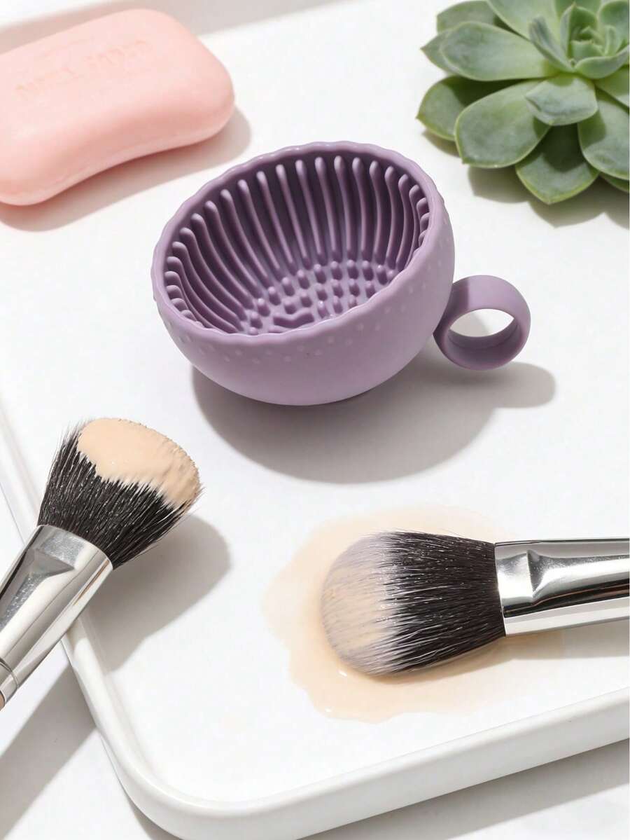 1pc Silicone Makeup Brush Cleaning Bowl, Durable Silicone Brush Mat, Silicone Makeup Brush Cleansing Bowl, Brush Cleaning Mat, Suitable For Eyebrow Brush, Blush Brush, Foundation Brush, Eyeshadow Brush Cleaning - Multicolor - View 1
