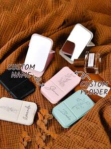 Customized Square Makeup Mirror - Personalized Bridesmaid Gift With Logo, Portable Folding Travel Mirror, Small Compact Pocket Mirror For Women, Wedding Party Favor, Engraved Cosmetic Mirror - Multicolor - View 1