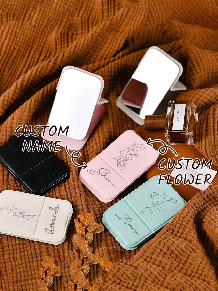 Customized Square Makeup Mirror - Personalized Bridesmaid Gift With Logo, Portable Folding Travel Mirror, Small Compact Pocket Mirror For Women, Wedding Party Favor, Engraved Cosmetic Mirror - Multicolor - View 1