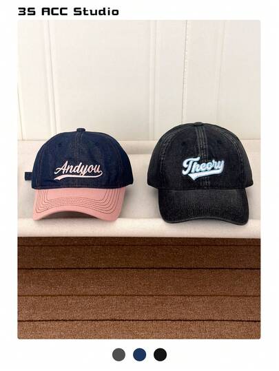 品牌字母刺绣棒球帽，撞色宽檐遮阳帽，休闲嘻哈风棒球帽，柔软帽冠，春秋黑色