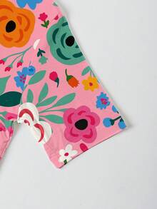 VISIKIDS Kids Bamboo Viscose Vibrant Floral Print Short Sleeve Top & Shorts Set, 2-Piece Outfit For Toddler Girls 2-7 Years, Pink - Hồng - Xem 5