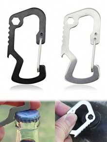 1 pieza Abridor de botellas tipo D pequeño de acero inoxidable con gancho de resorte, mosquetón multifuncional, cuerda antiperdi da, herramienta de montañismo, llavero, accesorio de llavero, llavero para hombres y mujeres, cadena de billetera, regalo de cumpleaños para amigos - Multicolor - Ver 2