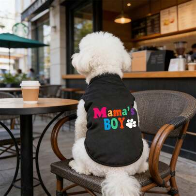 1 pieza Chaleco delgado con letras de colores "Mama's Boy" impreso, Suéter sin mangas para mascotas apto para todo el año, adecuado para que los gatos y perros caminen dentro y fuera de casa