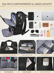 15.6 Inch Multi-Function Backpack For Men, Lightweight College Student Backpack, Casual Daily Laptop Bag, Water-Resistant Computer Bag, Suitable For School, Work, Travel, Black - Multicolor - View 4