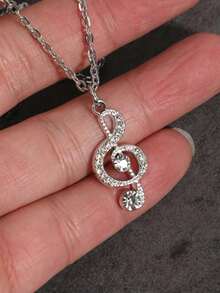 Dây chuyền hình nốt nhạc đính đá phong cách Gothic cổ điển, dây chuyền hip-hop đa năng dành cho cả nam và nữ, thích hợp cho các lễ hội âm nhạc. - Bạc - Xem 2