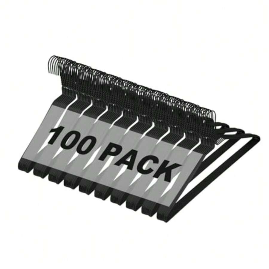 100 Pack Metal Wire Hangers - 16 Inch Slim Space Saving Coat Hangers for Dry Cleaners and Home - 12 Gauge Ultra Thin Clothing Hangers Bulk Pack 100 Black - Negro - Ver 1
