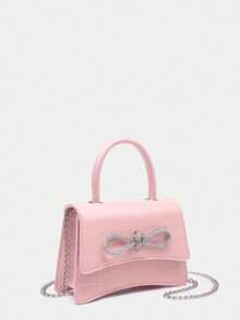 Mini bolso bandolera de mano decorado con pedrería para San Valentín - Rosa - Ver 2