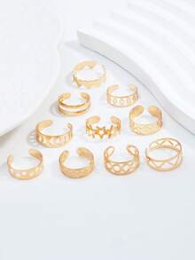 Cincin Jari Kaki Gaya Bohemian yang Dapat Diatur, Desain Geometris Acak, Gaya Liburan Kasual yang Chic, Estetika Vintage Serbaguna (Gaya Dipadukan Secara Acak) - Emas - View 5