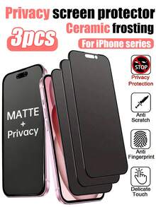 3pcs Matte Privacy Screen Protector, Made Of PET Soft Film, Designed To Cover The Entire Screen. Suitable For IPhone 17/17 Pro Max/17 Pro/17 Air/16 Pro Max/16 Pro/16/15 Pro Max/14 Pro/13 Mini/12/11 Series. Phone Accessories And Compatible With Phone Cases, Suitable As Gifts For Family And Friends. - Black - View 10