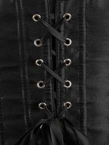 Hourtrue Cinturón de corsé de satén estilo vintage para mujer, cinturón de cintura de satén sin estiramiento, con lazo para dar forma al busto descubierto, adecuado para fiestas de Año Nuevo, San Valentín y días festivos - Negro - Ver 6